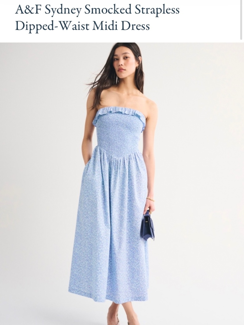 Abercrombie and Fitch Blue Floral Sydney Smocked Strapless Midi Dress Small
